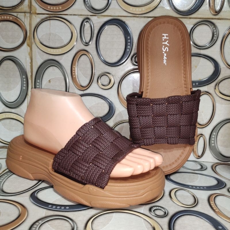 Sandal Wanit Terbaru/Sendal Selop Wedges Jelly HYS NEW 369-1/Sendal Karet Kekinian