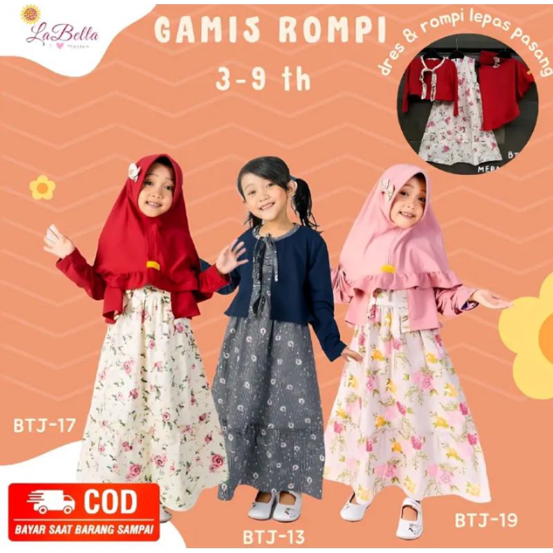 LABELLA GAMIS OUTER (LEPAS PASANG) ANAK PEREMPUAN USIA 3-9 TAHUN BAJU MUSLIM PREMIUM SET JILBAB INST