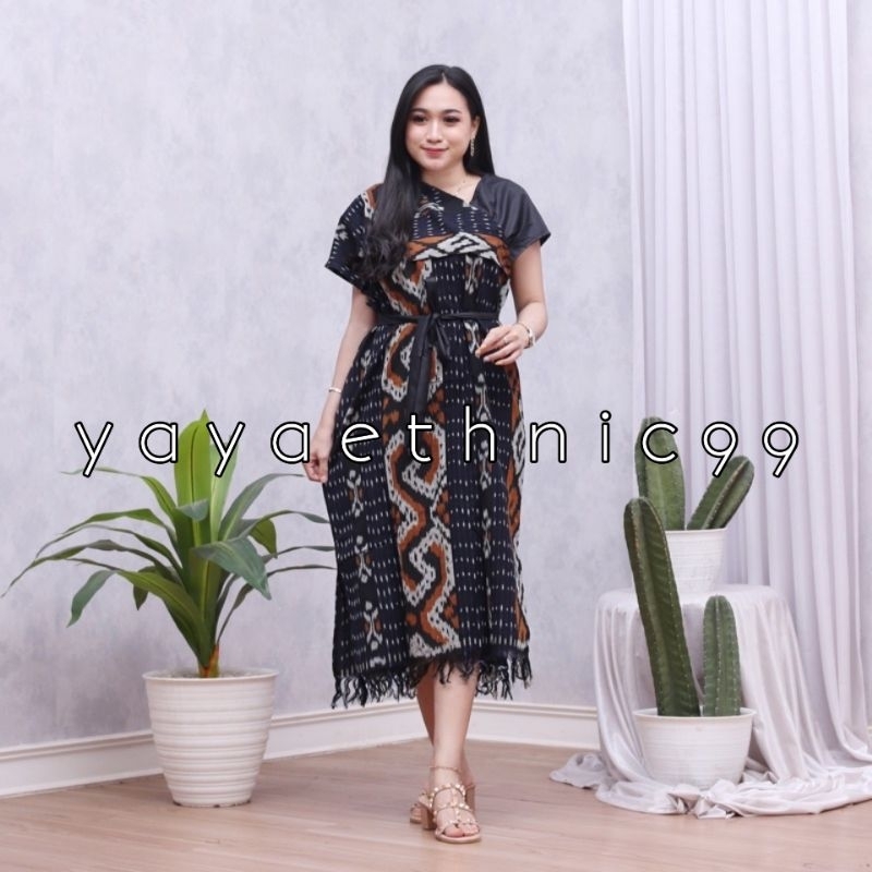 Dress Aurora tenun troso, dress tenun ikat, busana wanita ethnic tenun troso, dress aurora ethnic tenun troso 05