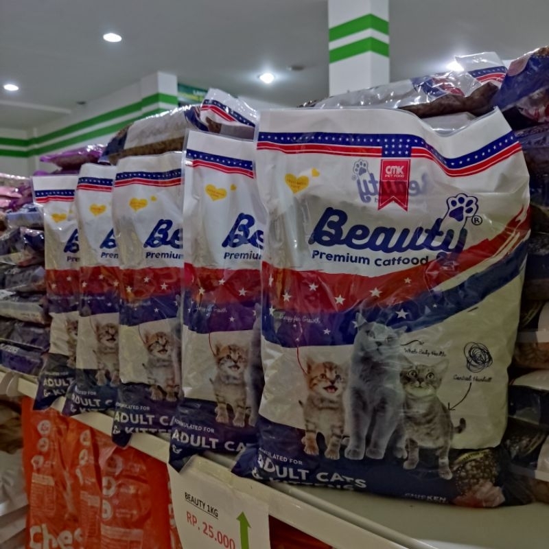 (Paket 10kg) EKSPEDISI Beauty Cat food All Life Stage Chicken salmon 1kg - makanan kucing segala usia