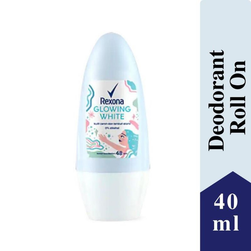 REXONA DEODORANT ROLL ON [ 40 ML ] GLOWING WHITE / DREAMY WHITE DEODORAN ANTI BAKTERI KULIT CERAH LEMBUT ALAMI PENGHILANG BAU BADAN