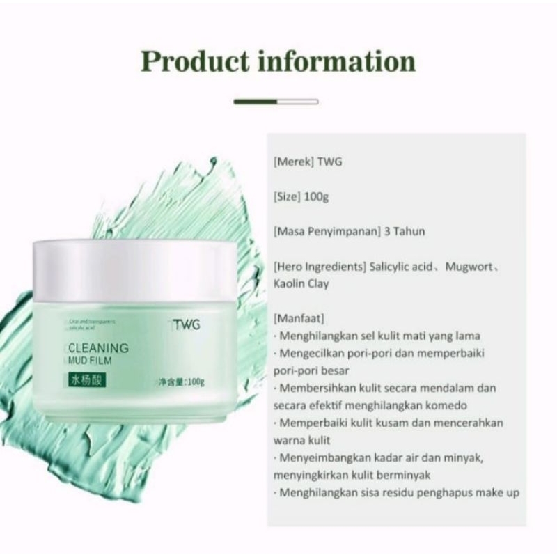 BISA COD - TWG Mugwort Mask Salicylic Acid Anti Pores & Acne Clay Mask 100g