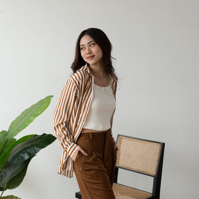 Hanami Shirt - Kemeja Salur - Kemeja Korea Wanita