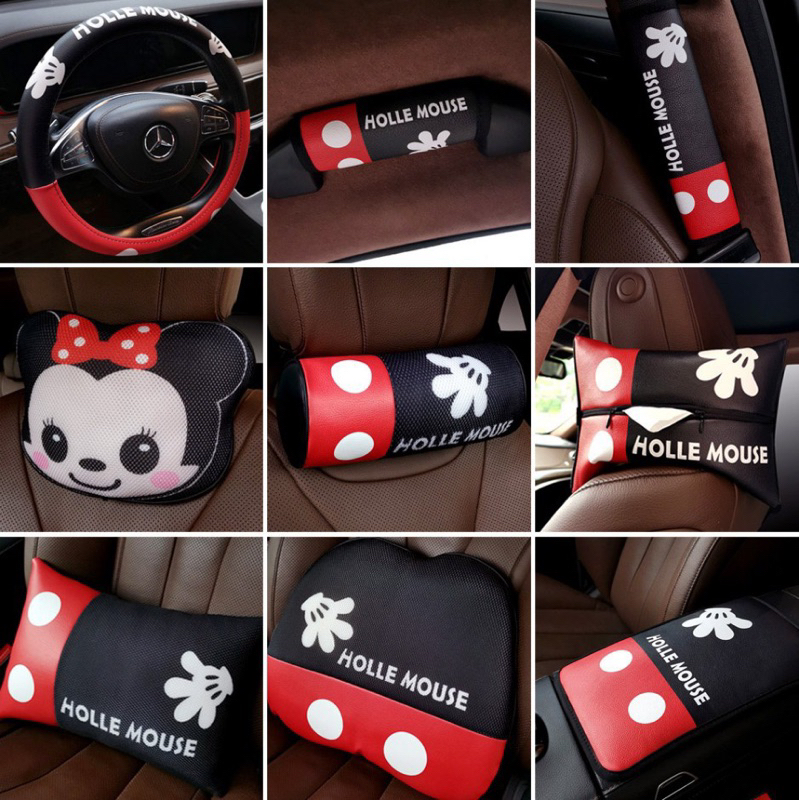 sarung setir mobil mickey minnie mouse sarung seatbelt mobil AKSESORIS BANTAL MOBIL MOTIF MICKEY MOUSE SET 9PCS BANTAL JOK