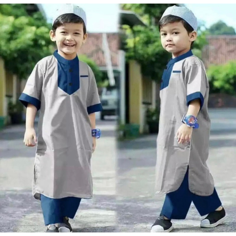 HOT PRODUCT Baju Koko Muslim Anak Laki Laki Baju Koko Model Gamis Lengan Pendek dan Celana Anak