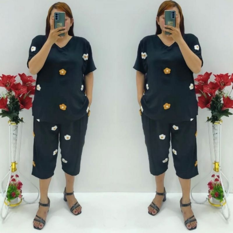 CNC - Stelan Viral Cringkel Pom Pom Motif Timbul/Stelan Celana 7/8 V Standar Dan Jumbo