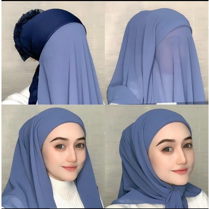 HIJAB JILBAB KERUDUNG SQUARE SEGI EMPAT INSTAN TURKI 2 LAYER-DENIM
