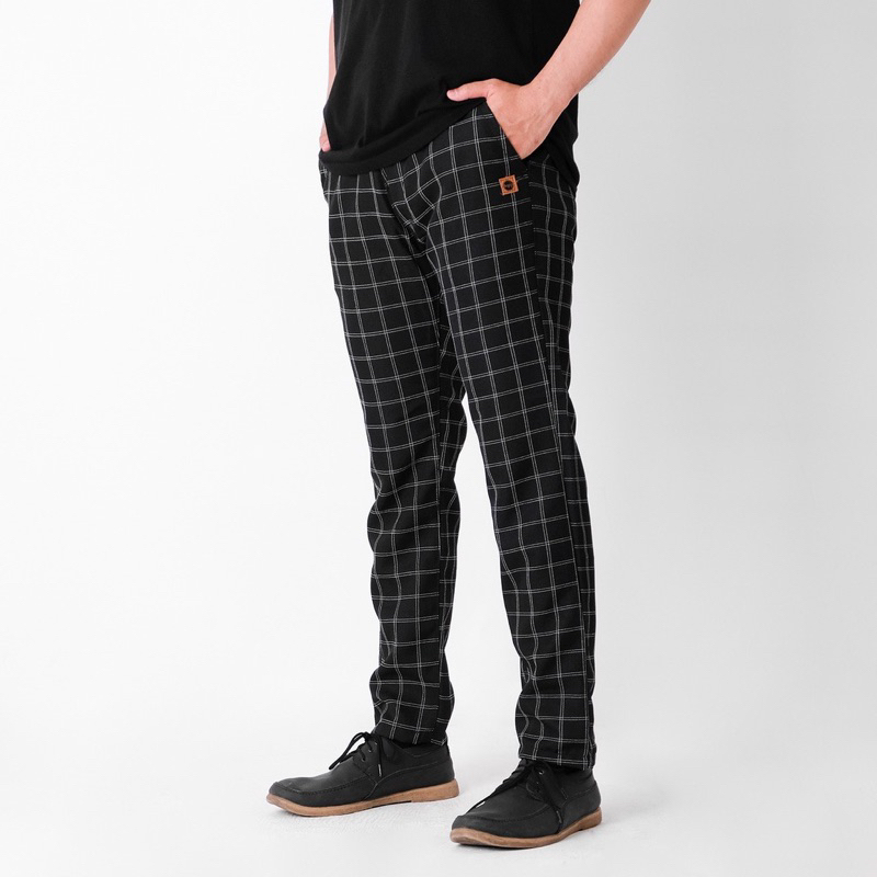 Celana Tartan Pria Slim Fit Long Plants Cowok Celana Panjang Kotak2 Taratan Panjang Celana Kain Hitam Terbaru Kekinian