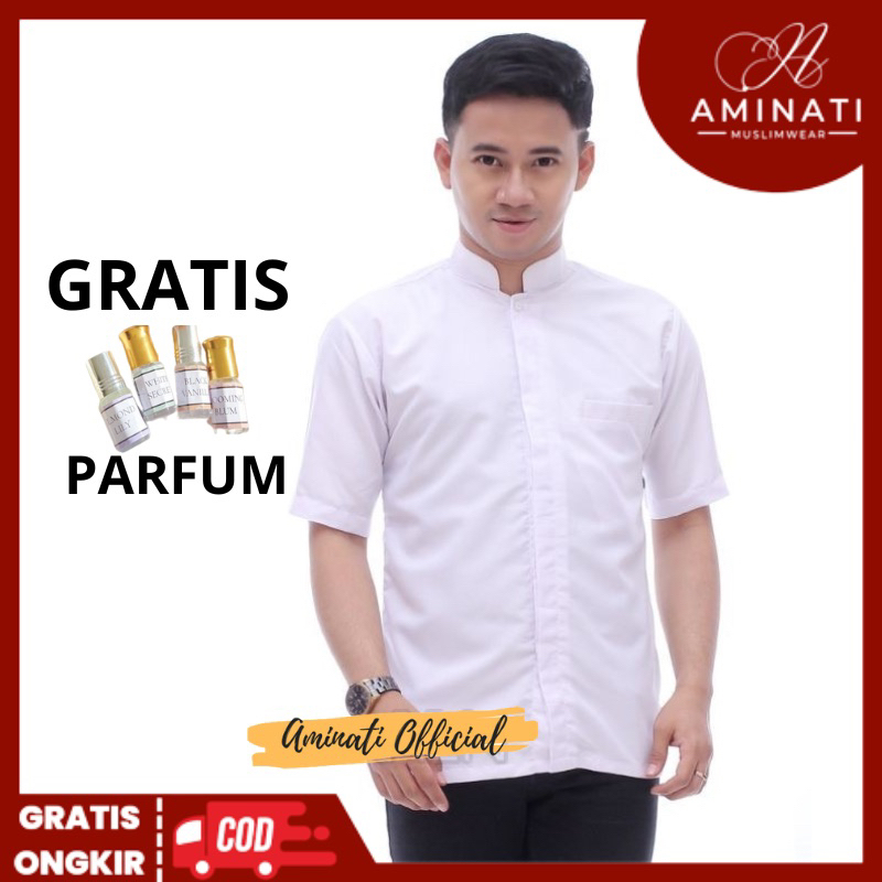 Baju Koko Habaib Putih Polos Lengan Pendek Fashion Muslim Pria Kekinian