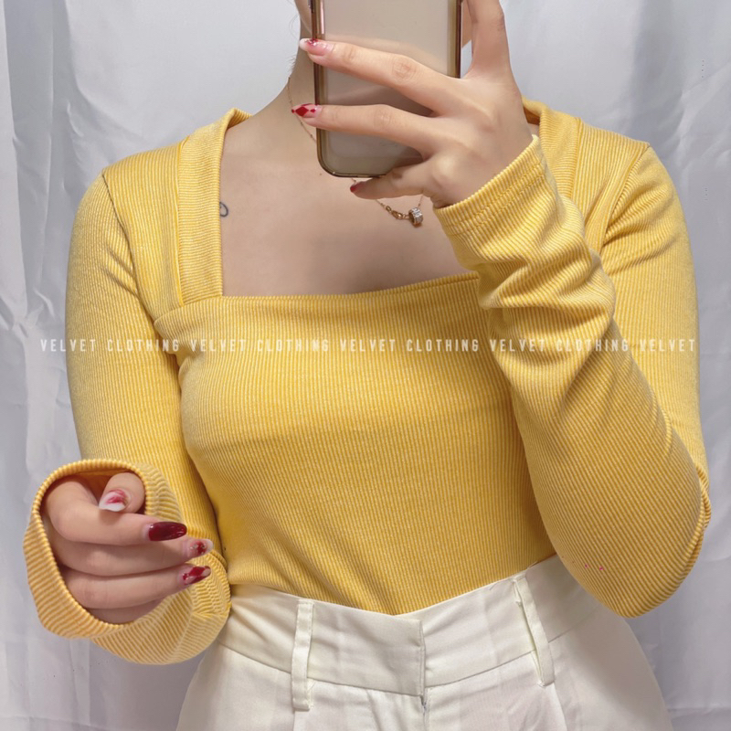 Atasan Square Neck Longsleeve / Atasan Lengan Panjang Knit Premium / Blouse Lengan Panjang Squareneck rib 4065