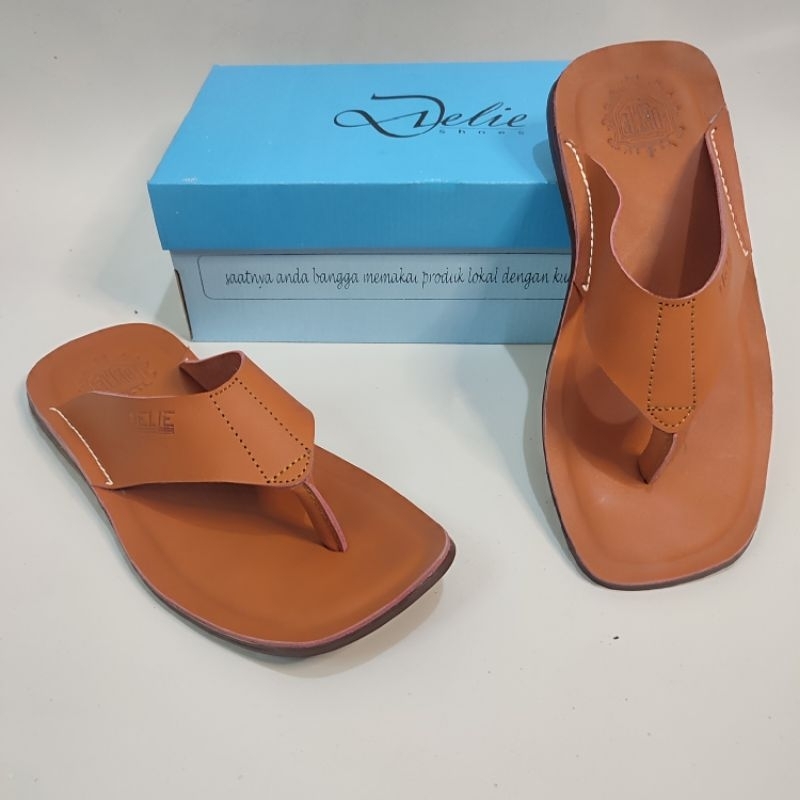 Sandal Pria kekinian original kulit asli delie jepit