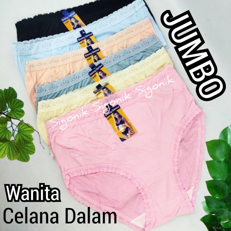 CD Celana Dalam Wanita Dewasa Jumbo Shinning Glamour SG RENDA 4XL fit 5XL XXXL XXXXL 3L 4L 5L 6L Allsize Ekstra Size Extra Cewek Perempuan Big Size Polos Shining Polyester Nylon Poliester Nilon Maxi High Waist Undies Cawet Adem Melar elastis Sigonik