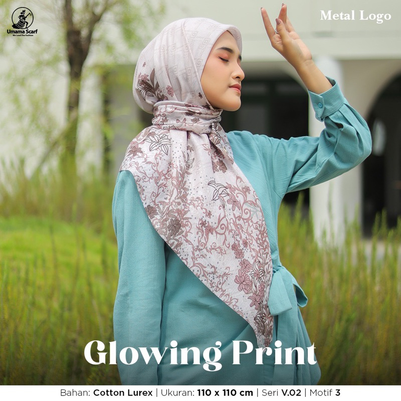 (V.02 &amp; V.04) HIJAB SEGIEMPAT MOTIF GLOWING LC METAL LOGO