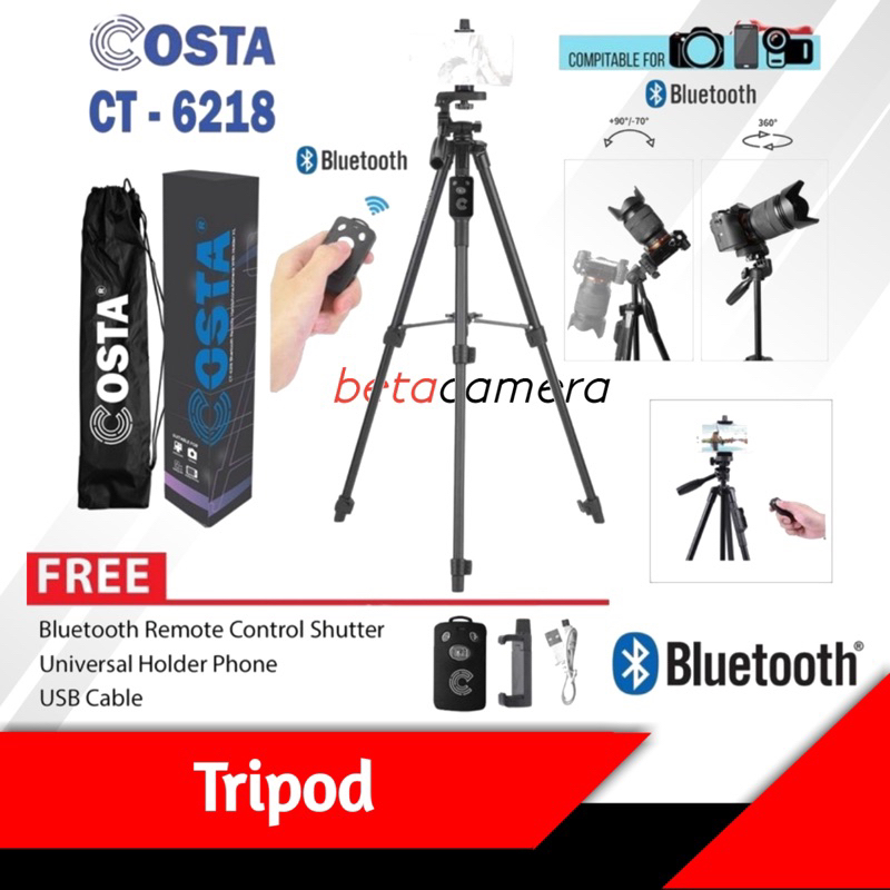 Tripod Kamera Remote Bluetooth Wireless + Holder HP smartphone COSTA CT-6218 Ct 6218