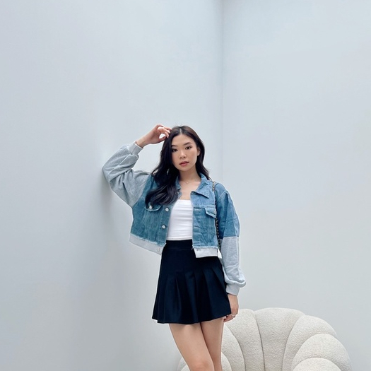 [ Marveile ] Beryl Crop Denim Jacket / Jaket Jeans Wanita