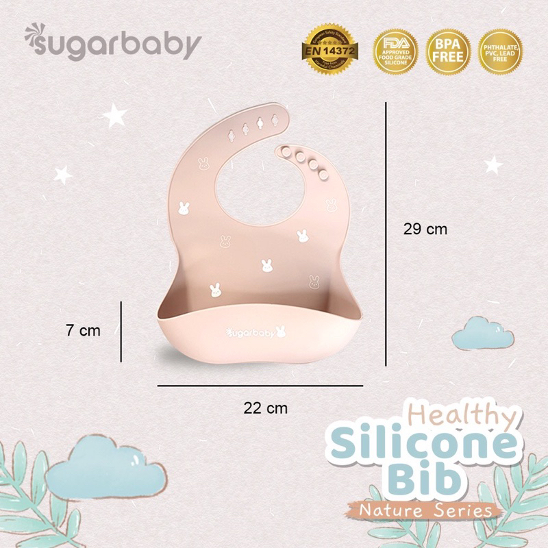SUGAR BABY - HEALTHY SILICON BIB - Sugarbaby Dino and bunny Celemek Silikon Slabber Waterproof - Perlengkapan Mpasi Anak