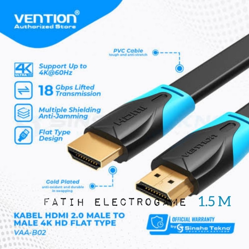 VENTION B02 KABEL HDMI MALE TO MALE FLAT VERSI 1.4B 1.5 METER FULL HD HIGH QUALITY