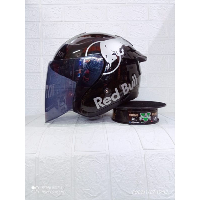 Helm KYT KYOTO BLACK DOFF visor smoke+spoiler+stiker redbull