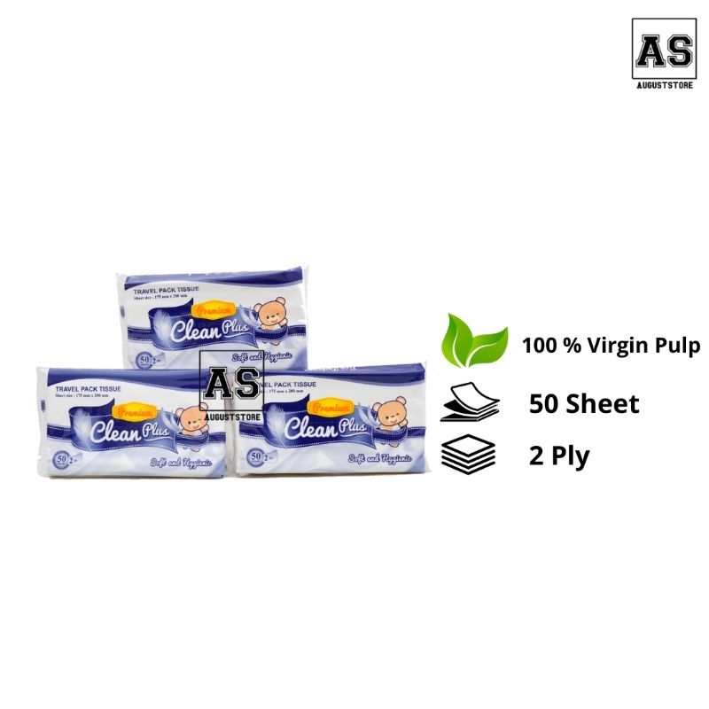 Tisu Tissue Cleanplus Travel Pack 50 Sheets 2 Ply