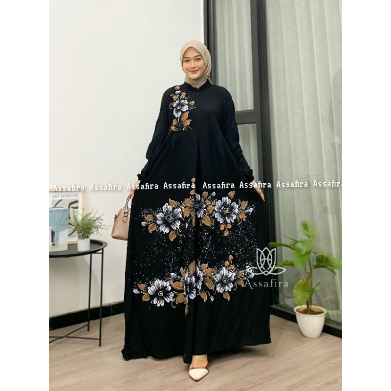 Gamis twill rayon lukis dress wanita terbaru