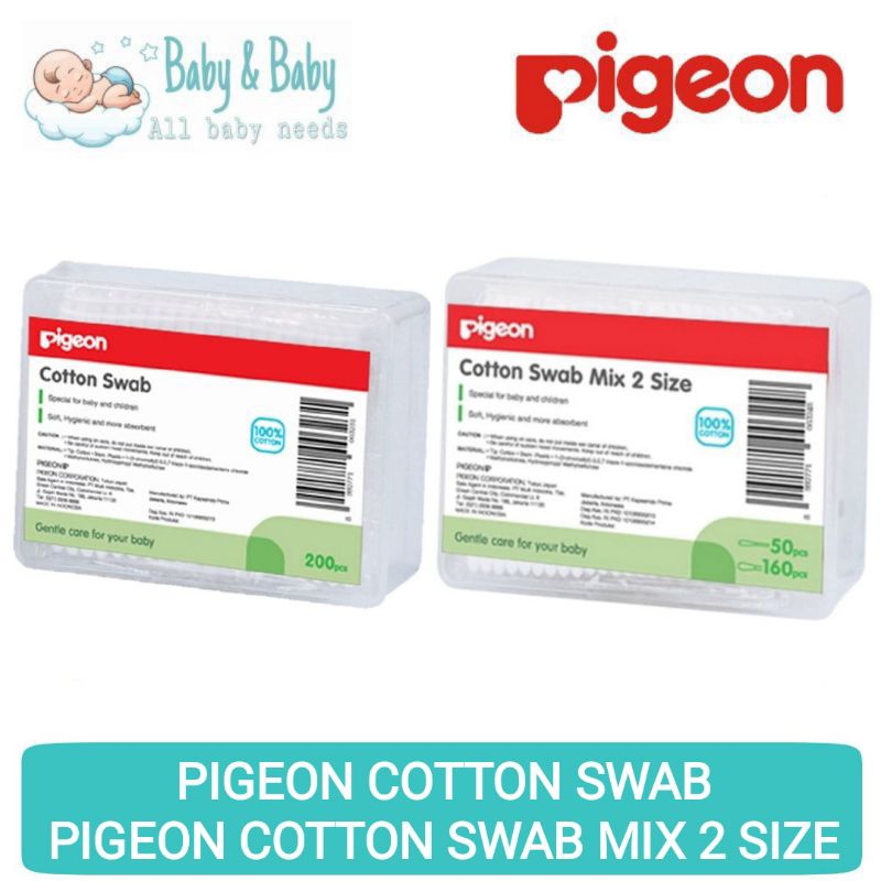 PIGEON Cotton Swab Isi 200pcs | PIGEON Cotton Swab Mix 2 Size - Cotton Bud Pakai Tempat