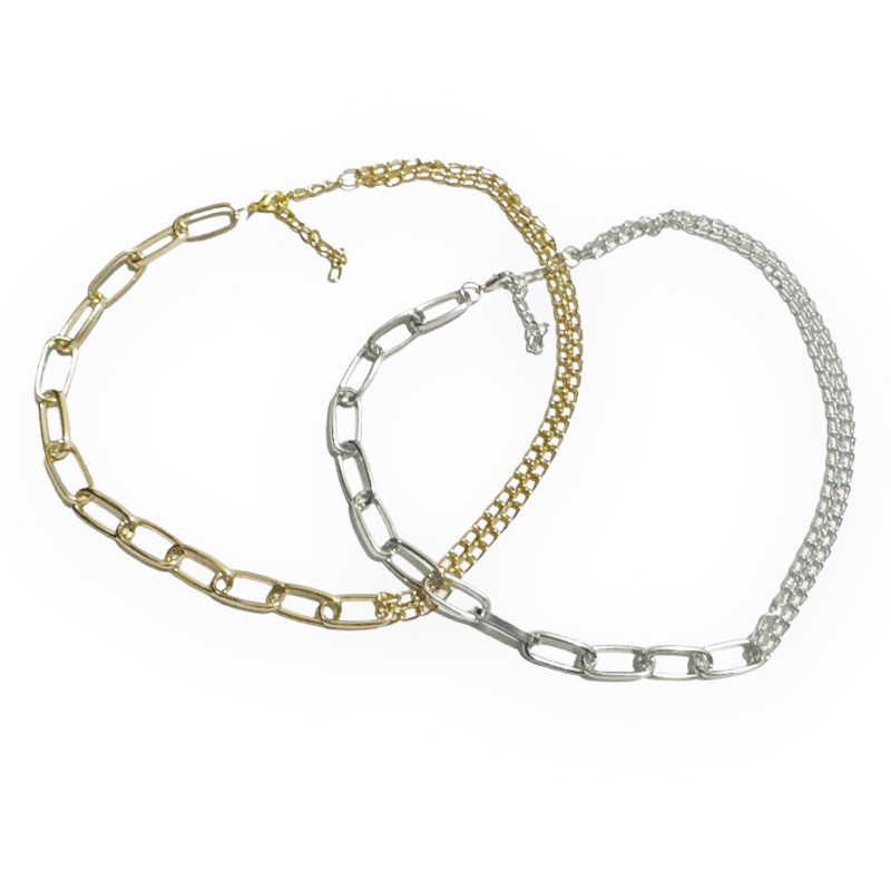 Monroe Asymetric Oval Double Chain Necklace Choker Kalung Rantai Asimetri