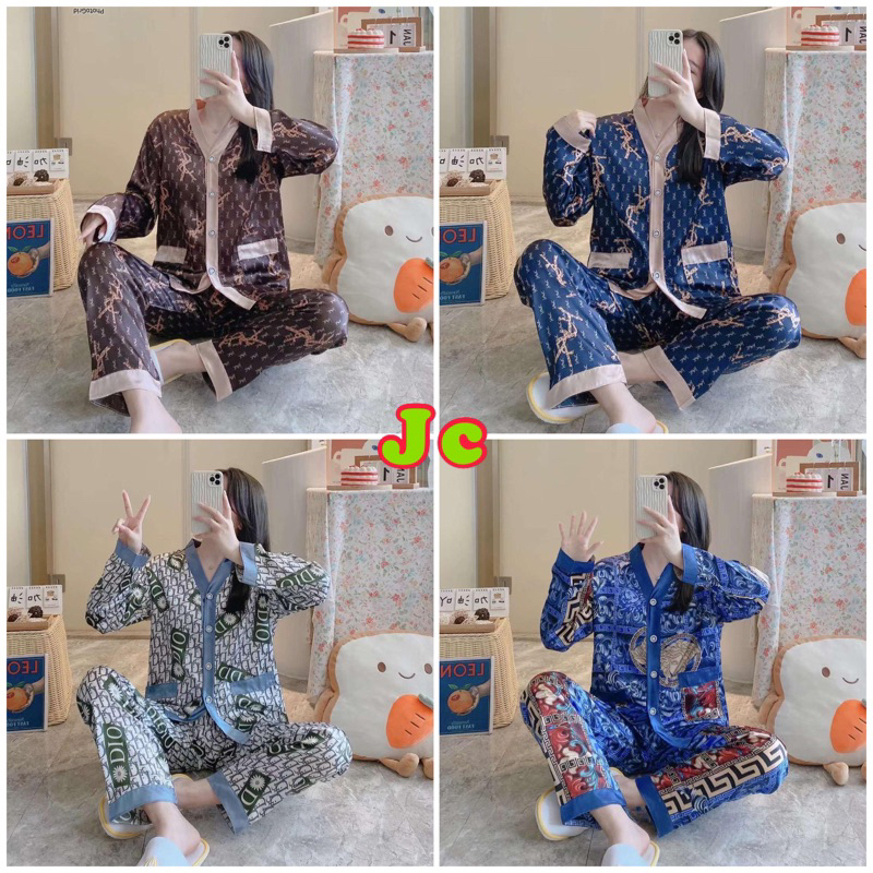 JC- Piyama satin Import Premium PP / Piyama wanita panjang kekinian / Piyama wanita muslimah