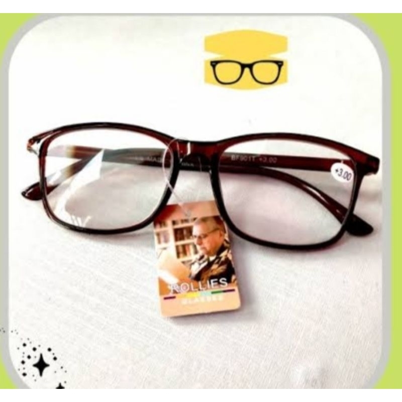 Kacamata Baca Plus + Frame Oval Coklat Lebar / Besar Pria Wanita