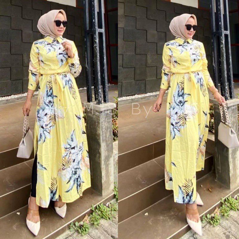 71880 Baju maxidress longdress motif bunga flower floral dres Korea Korean style wanita import Bangk
