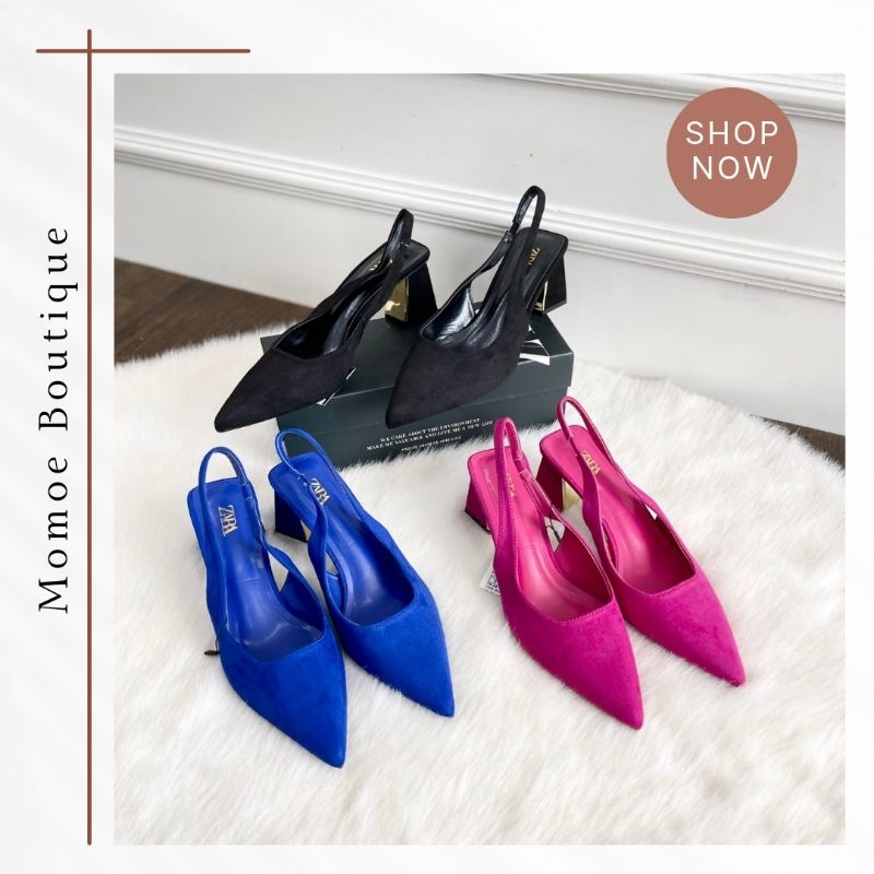 Sepatu Hak Tahu Wanita Import Zara Velvet Slingback High Heels ZS884