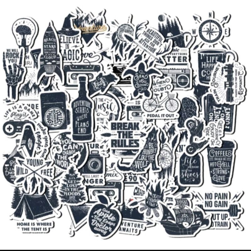 Jual STICKER stiker estetik hitam putih quotes untuk buku jurnal