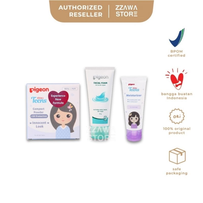 PIGEON TEENS REMAJA Paket Ekonomis - 3pcs (Bedak 14gr, Facial Foam 40gr, Moisturizer 20gr)