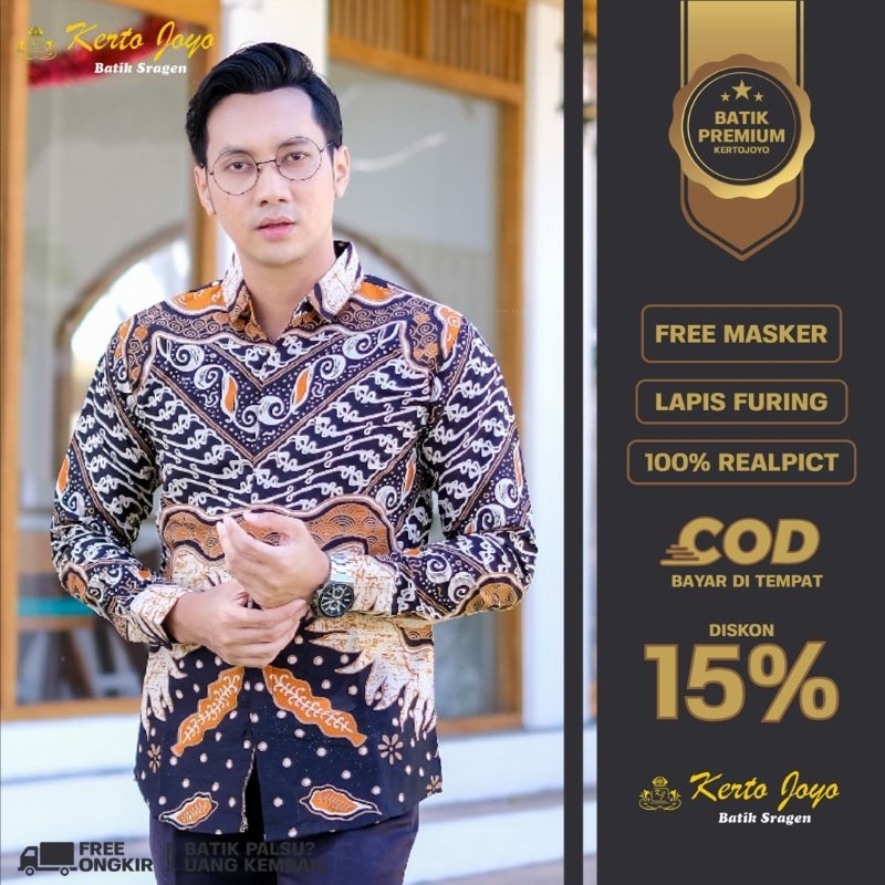 Batik Premium Pria Slimfit Lengan Panjang Batik Kertojoyo Terbaru free box eksklusif dan masker