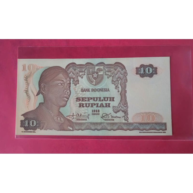 1 Lembar Uang Kuno Indonesia Rp.10 1968 Jenderal Sudirman UNC