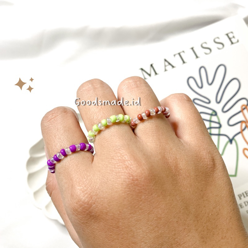 Cincin manik bening mix warna - beads ring korea