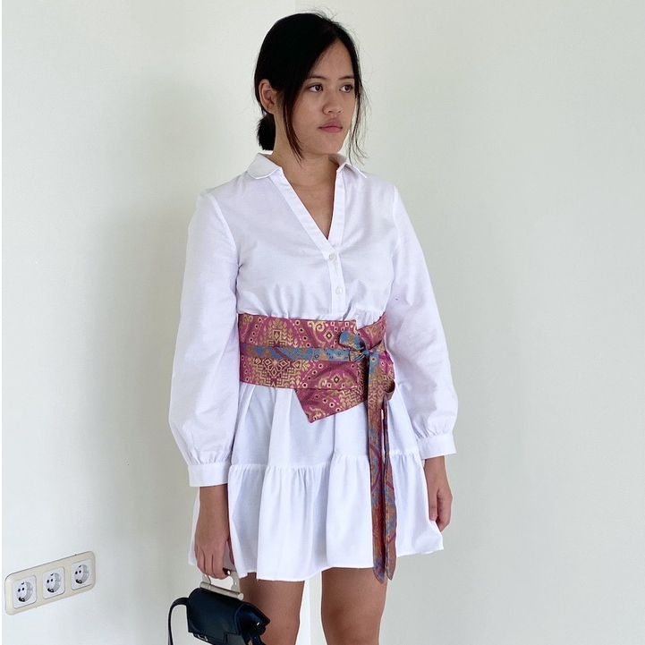 Obi Belt Songket Batik Silver Pink - Sorai