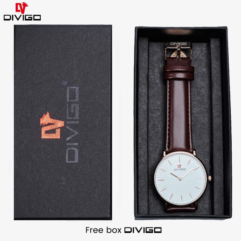 (Terima Cod)Jam Tangan Pria Divigo Anti Air Original 100%Free Box Strap Kulit(Dikirim Jakarta)