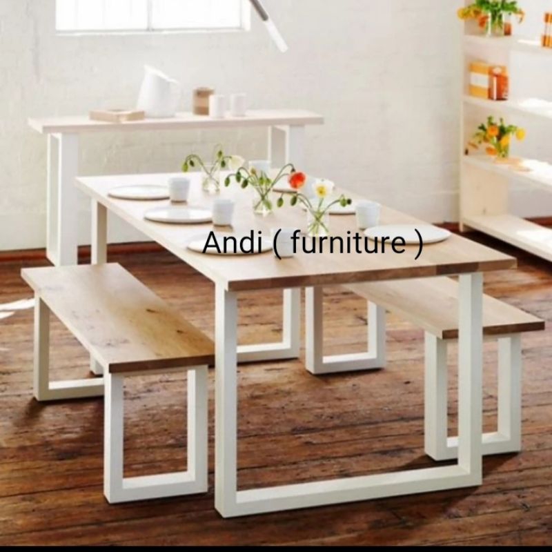 meja makan restoran minimalis kayu mahoni modern