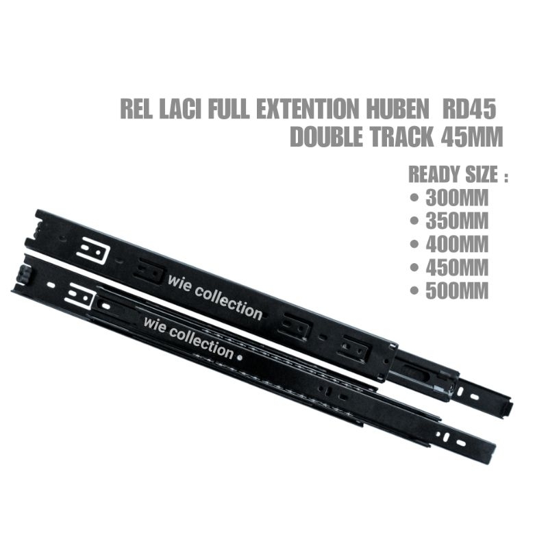 REL LACI HITAM RD45 HUBEN 450MM / REL LACI HITAM DOUBLE TRACK 45CM / REL LACI HITAM FULL EXTENTION 4
