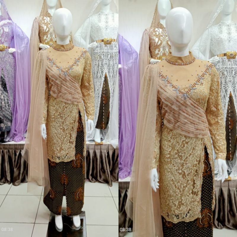 kebaya ibu besan panjang sedngkul ada Payet mutiara atasan ajah tapa rok/( size M  LD 95) size L LD 100)( size XL LD 110) size XXL LD 120 )