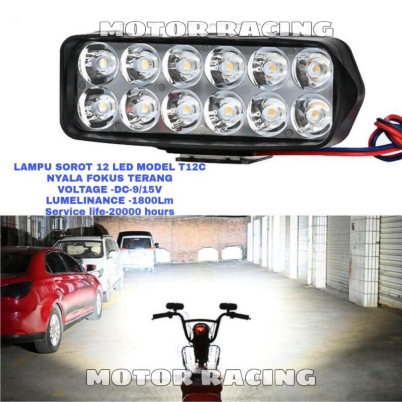LAMPU SOROT 12 MATA/LAMPU TEMBAK LED 12 MATA/LAMPU TEMBAK 12 MATA 12V DC UNIVERSAL/LAMPU SUPER TERANG WAJIB