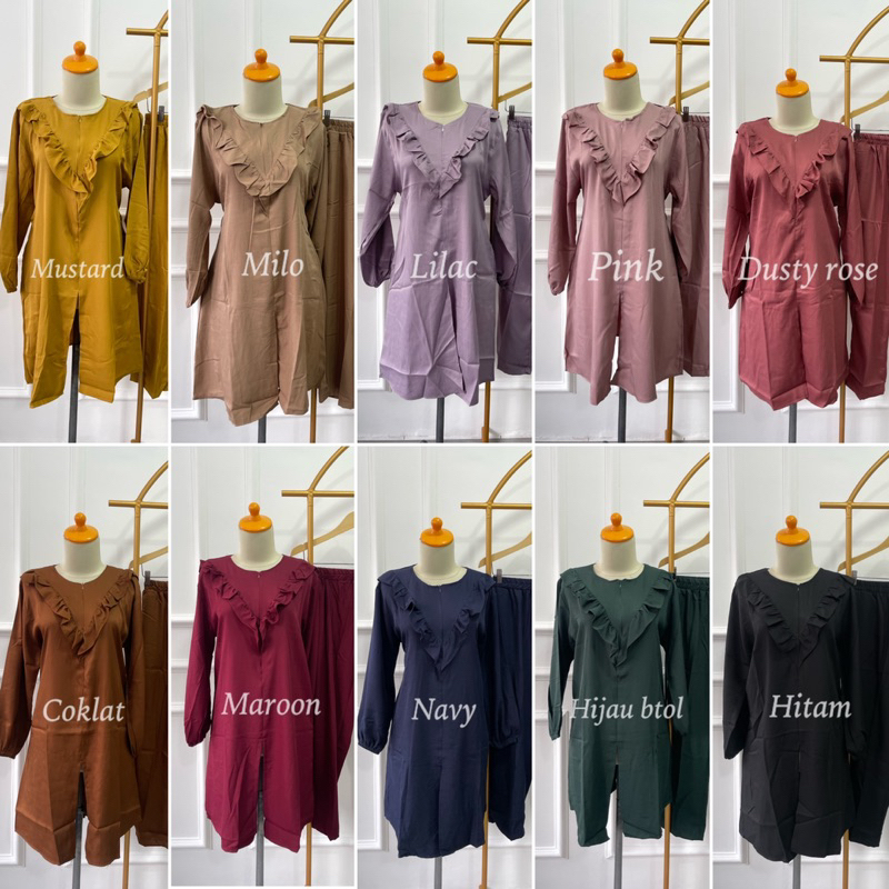 VERA SET TUNIK SETCEL WANITA SETELAN TUNIK IMPORT SETELAN SHAKILA POLOS SLETING BUSUI/BUMIL MUSLIM