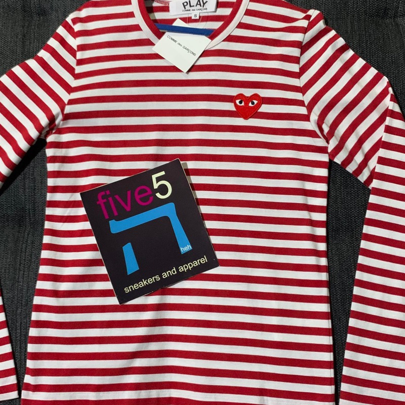 cdg play red stripe long sleeve tee