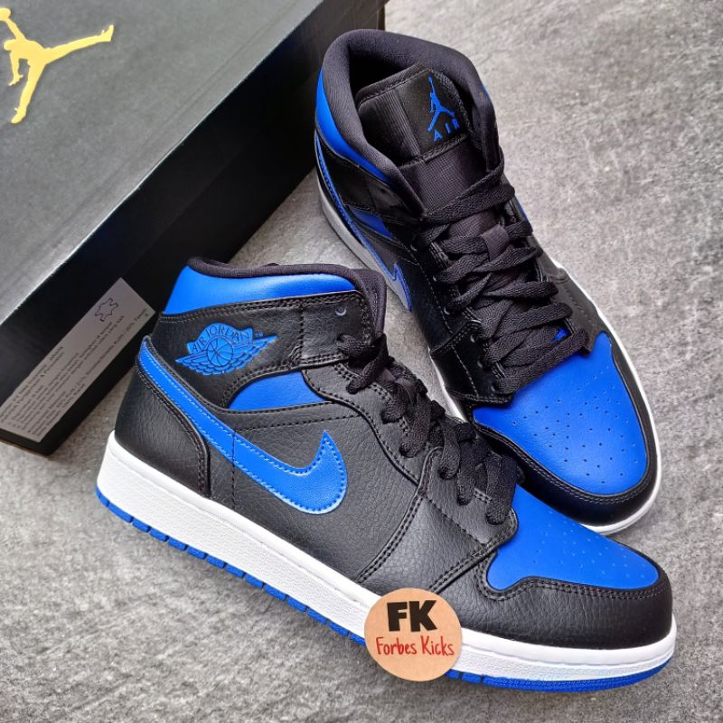Air Jordan 1 Mid Royal (2020) || hyper tumbled leather black blue