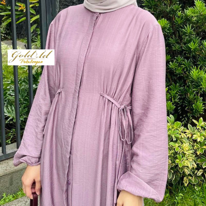 Gamis Hazzel Polo Linen Tali Pinggang // Gamis Premium // Gamis Remaja // Gamis Model Terbaru