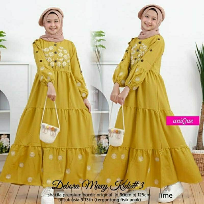 Debora Maxy Kids #3, GAMIS LEBARAN ANAK PEREMPUAN CANTIK MODIS 9-13 THN BAHAN SHAKILA PREMIUM MIX BORDIR TERMURAH TERLARIS OOTD