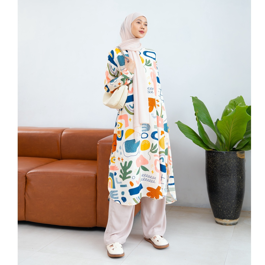 MIDI DRESS TUNIK BASIC SANDRA KATUN RAYON PREMIUM MOTIF TUNIC BTS B165 CO