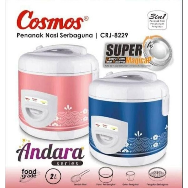 MAGIC COM / RICE COOKER COSMOS 8229 2,0 LITER STAINLESS TONGOLAN SUPER BAGUS BERKUALITAS BERGARANSI