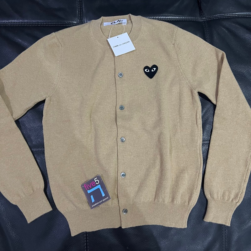 cdg play cardigan brown black heart