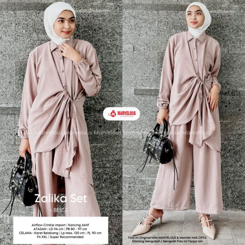 ZALIKA SET BY MARVELOUS / ONESET POLOS WANITA MUSLIMAH / Setelan celana wanita premium crincle airflow
